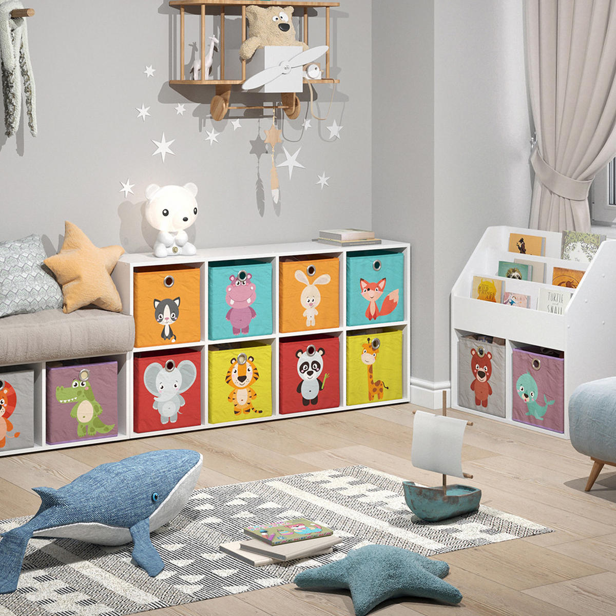 KINDERREGAL Scutum Weiß 143 x 72 cm mit 8 Faltboxen - Weiß, Holzwerkstoff (143/72/29cm) - Vicco