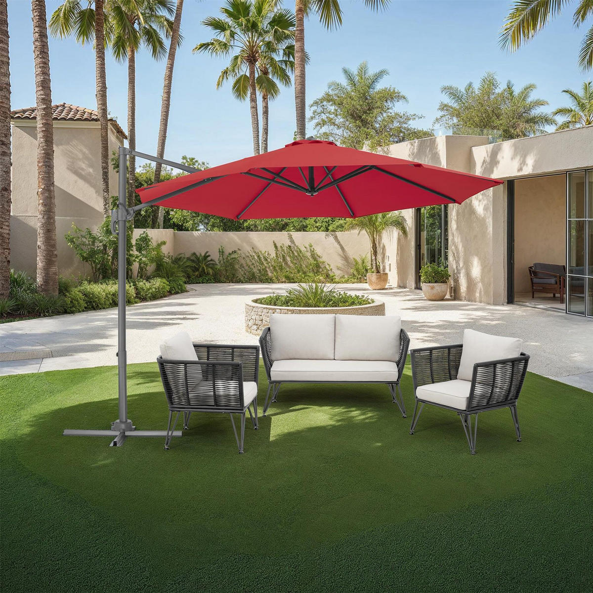 SONNENSCHIRM Daria,UV-Schutz 50+, inklusive Schutzhülle,weinrot - Bordeaux, Metall (300/372cm) - tectake