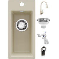 GRANITSPÜLE - Riga, 3-er set Beige 23/50 cm, 1 Becken + Küchenarmatur 38/14 cm + Ablauf-Set ab 25er Unterschrank - Beige, Kunststoff (23/200/500cm) - Primagran