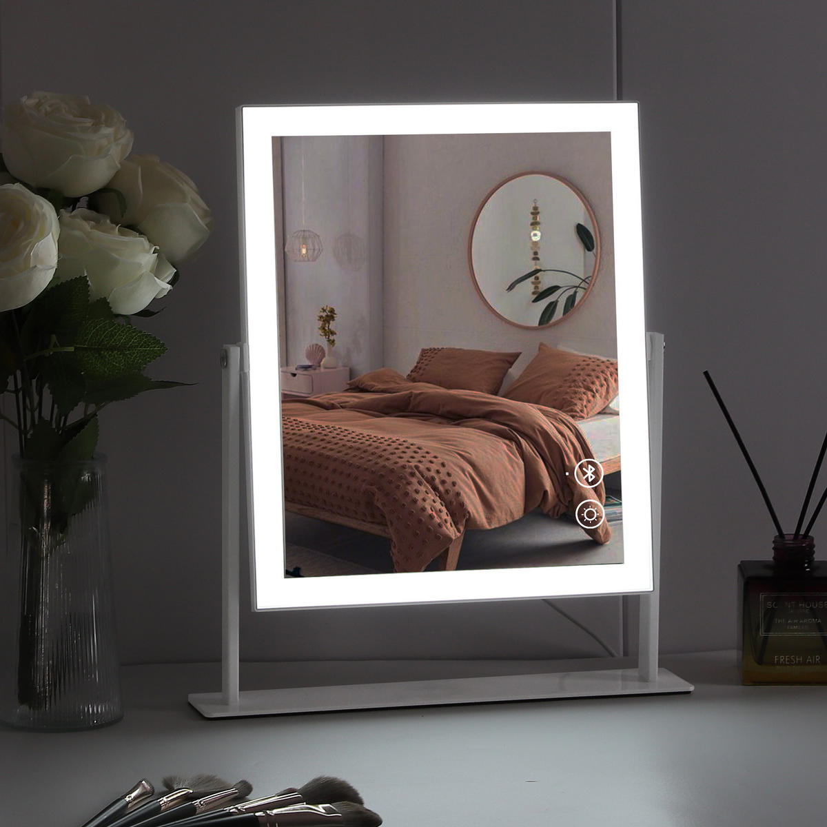SCHMINKSPIEGEL mit LED Lichtleiste und Bluetooth Weiß 25/30 cm - Weiß, Metall (25/30/3cm) - VANITII