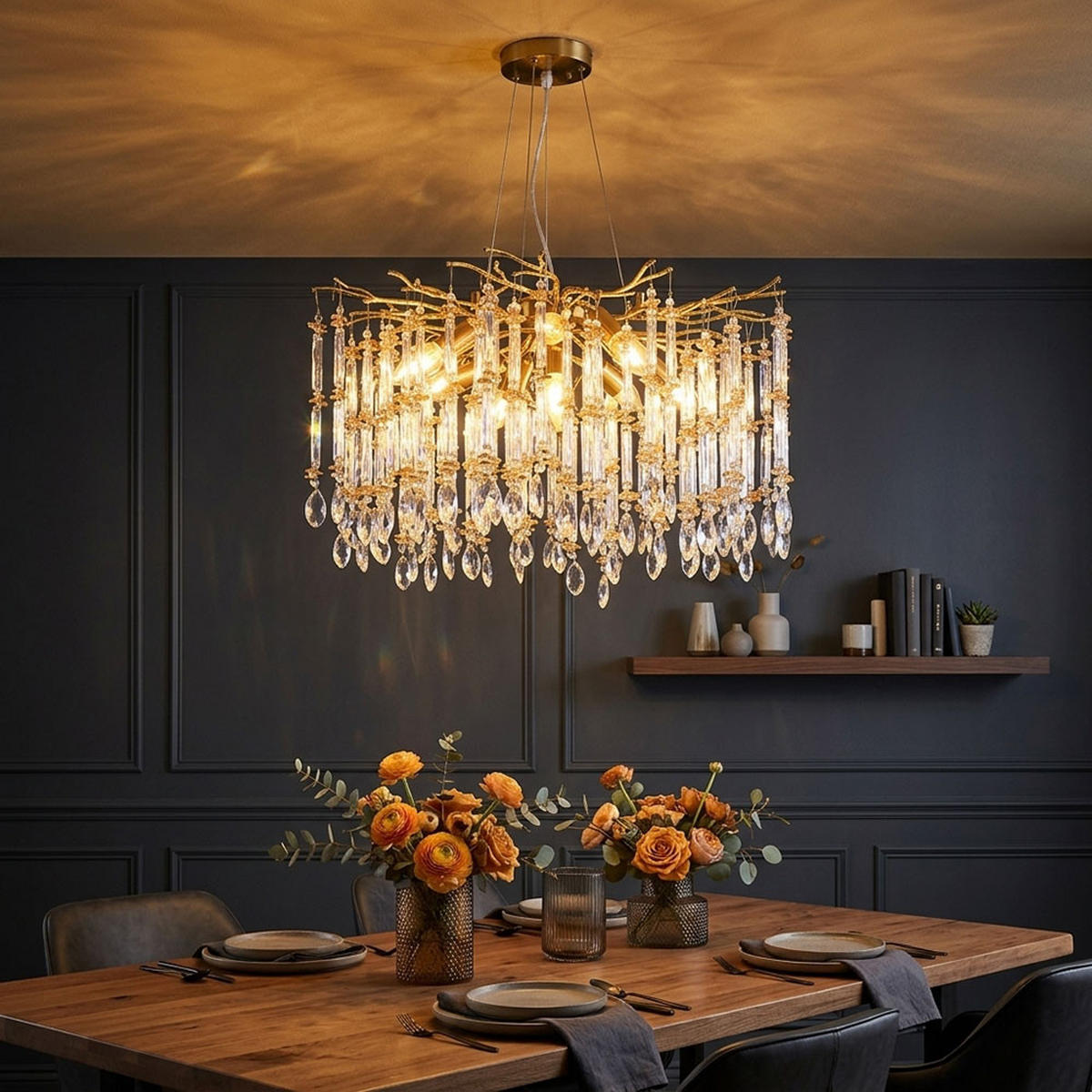 KRONLEUCHTER Metall goldfarben, Glaskristalle - Goldfarben, Glas (60/60/120cm) - Globo Lighting