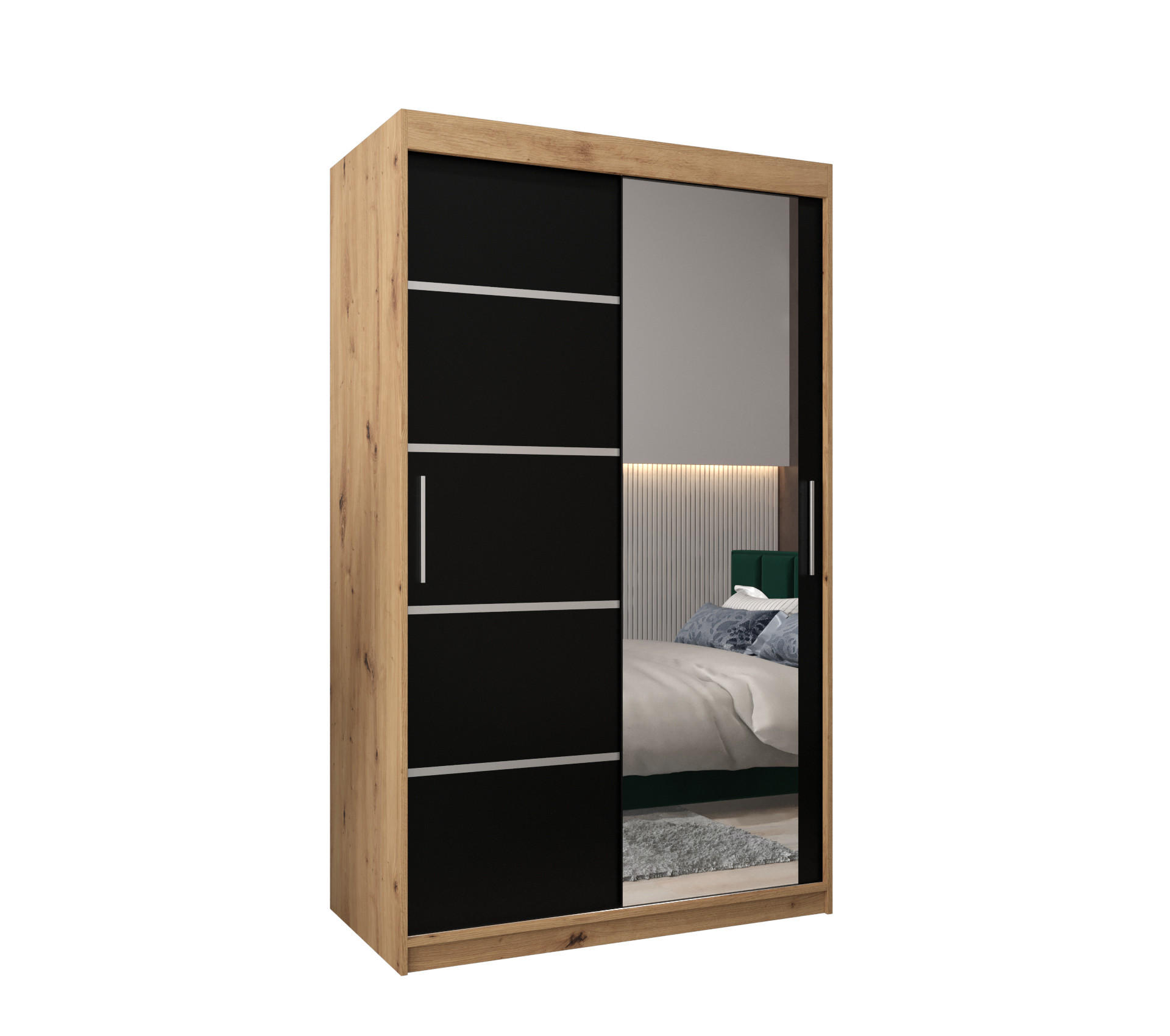 SCHWEBETÜRENSCHRANK 200/120/62 2-türig - Silberfarben/Schwarz, Holz/Kunststoff (120/200/62cm) - MÖBEL KRYSPOL