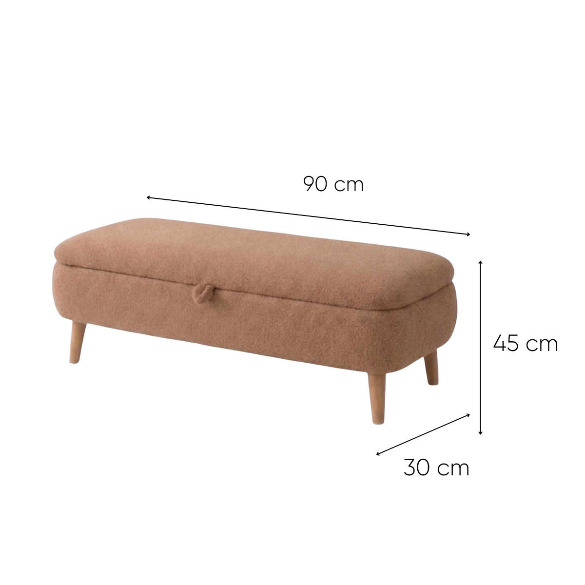 90CM široká froté úložná lavice - BEN - hnědá, kompozitní dřevo (30/45/26cm) - Calicosy