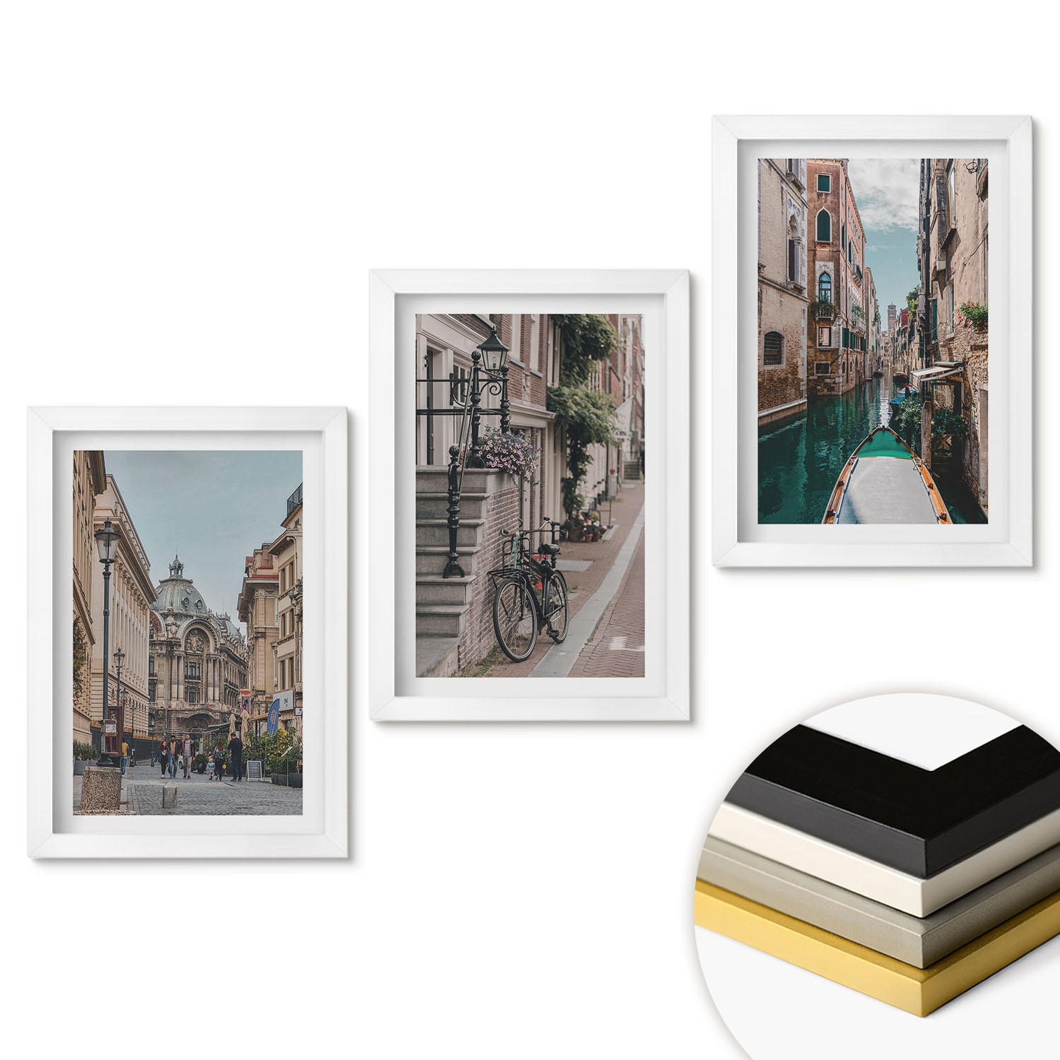 WANDBILDER 3er-Set - 20x30 cm Weißer Rahmen - Venedigs Wasserstraßen - Weiß, Kunststoff (20/30cm) - ArtPrintCave