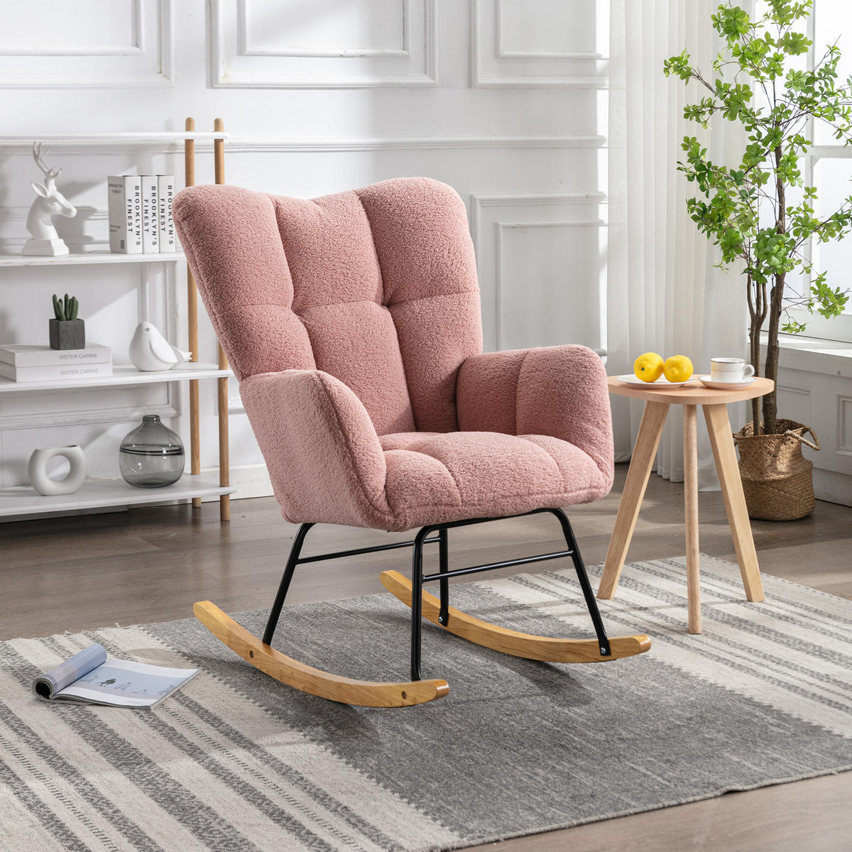SCHAUKELSTUHL Stoff Rosa - Rosa, Holz/Holzwerkstoff (70/95/89cm) - WISHDOR