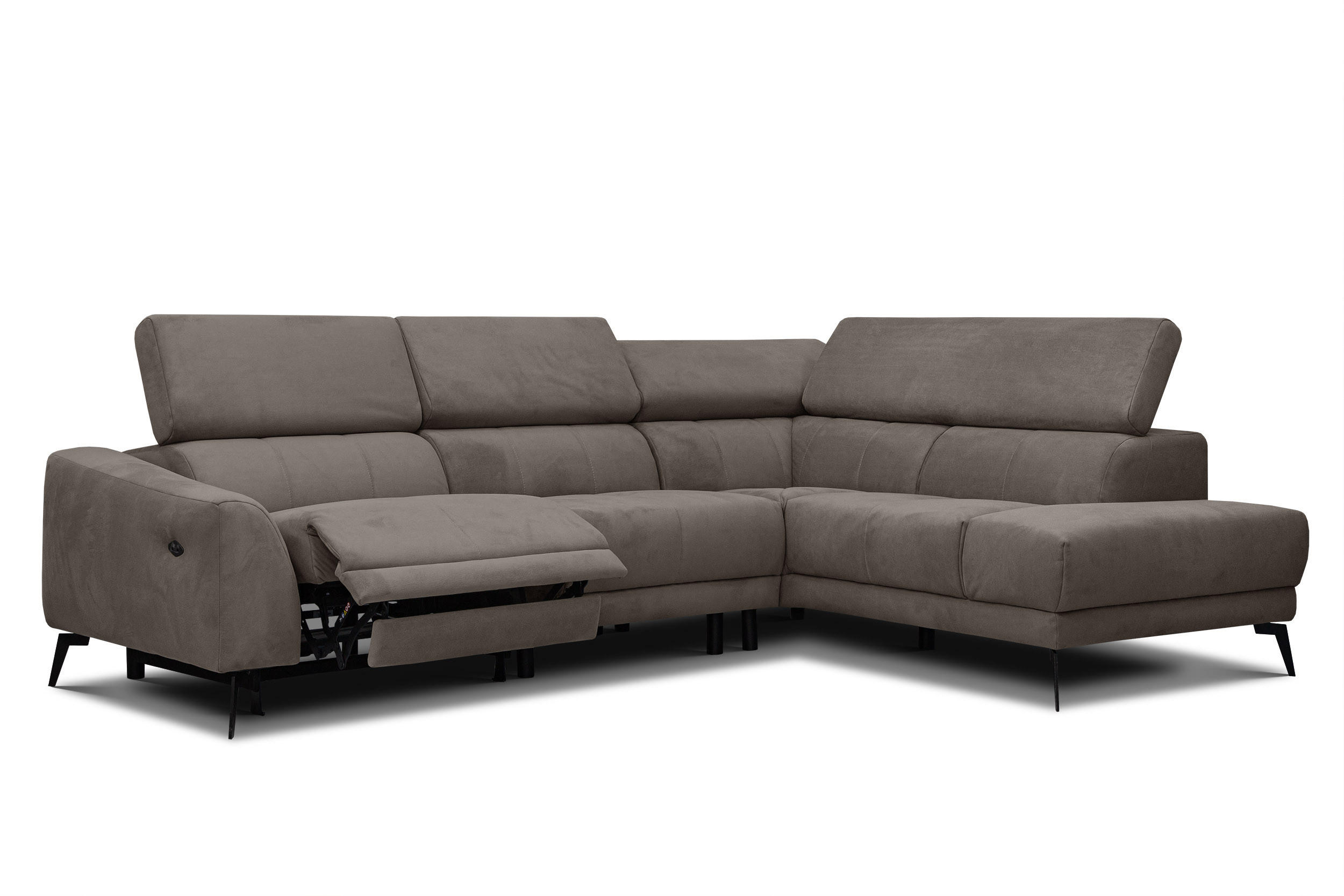 ECKSOFA LARS 5-Sitzer, 1 Relax, verstellbare Kopfstützen, taupe - Taupe/Schwarz, Holzwerkstoff/Textil (284/201cm) - Courtois Laville