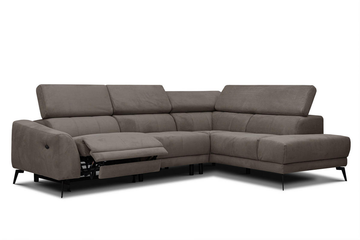 ECKSOFA LARS 5-Sitzer, 1 Relax, verstellbare Kopfstützen, taupe - Taupe/Schwarz, Holzwerkstoff/Textil (284/201cm) - Courtois Laville