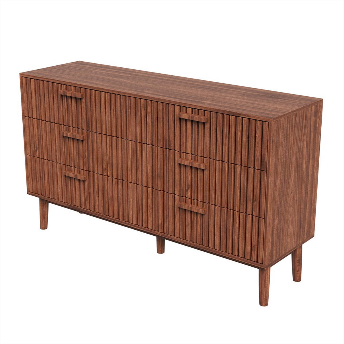 KOMMODE mit 6 Schubladen - gerillte Fronten und konische Beine - für Wohnzimmer und Schlafzimmer - Walnuss-Optik - Walnussfarben, Holzwerkstoff (100/73/34cm) - DELFA