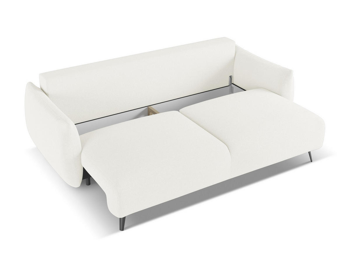 3-SITZER SOFA mit Schlaffunktion Chenille Stoff Weiß - Schwarz/Weiß, Textil/Metall (230/86/105cm) - Makamii
