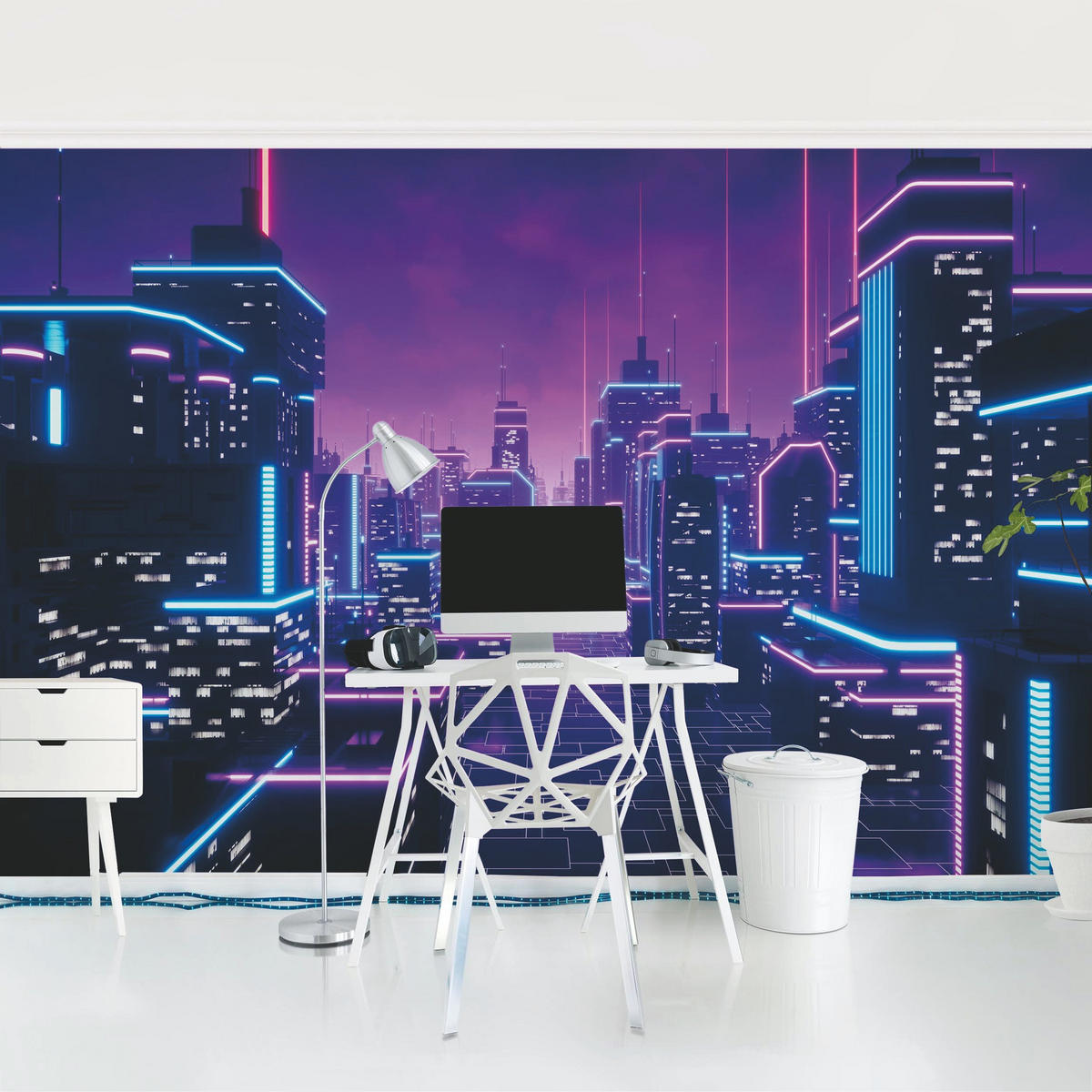 FOTOTAPETE Neon Stadtlichter 432/290 cm - Violett, Papier (432/290cm) - Bilderwelten