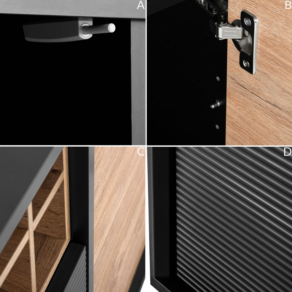 KOMMODE LOFTY Weineinlage, schwarz / Eiche natur - Eichefarben/Multicolor, Holzwerkstoff (151/84/41cm) - KONSIMO®