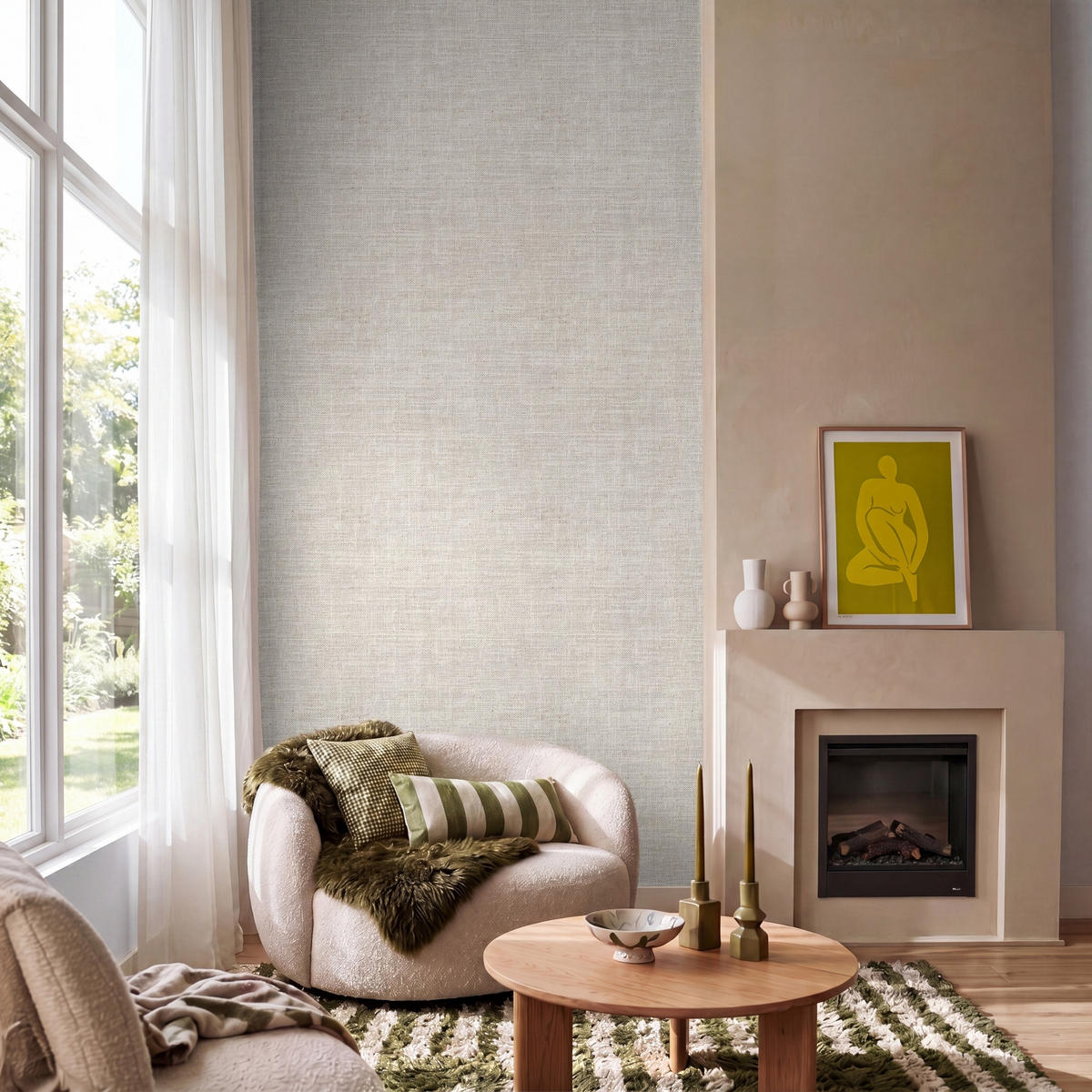 TAPETE - Leinen - Textur - Beige - 120x260 cm - Creme, Papier (120/260cm) - OnlyWow