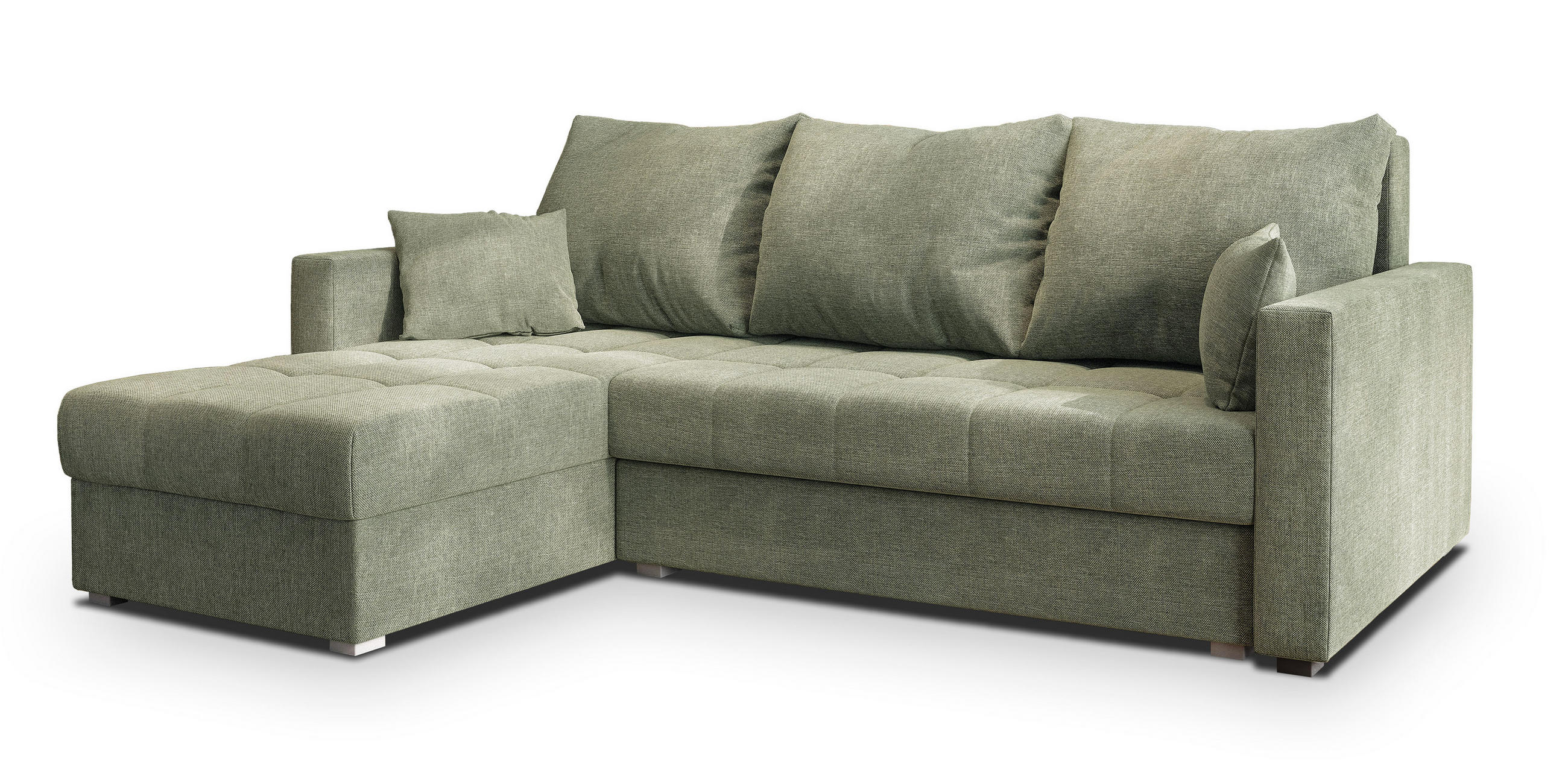 ROHOVÁ SEDAČKA NIDA zelená barva - šedá/zelená barva, dřevo/textil (220/143cm) - MASSENO