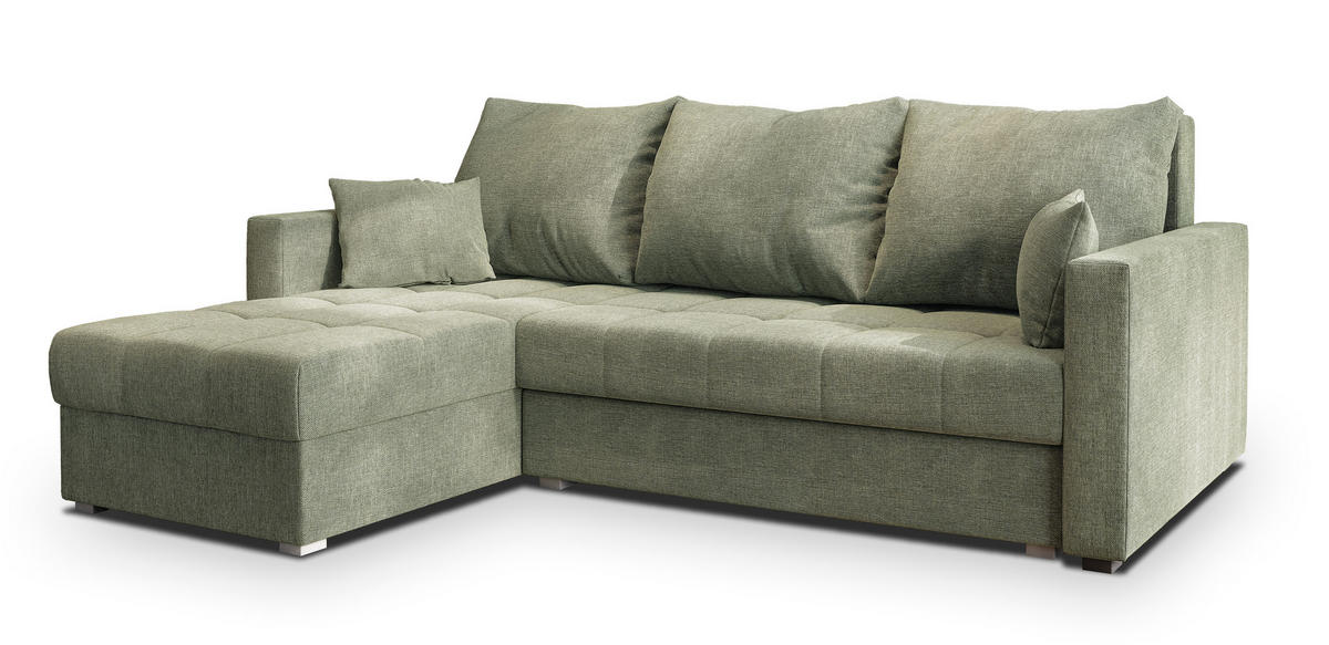 ROHOVÁ SEDAČKA NIDA zelená barva - šedá/zelená barva, dřevo/textil (220/143cm) - MASSENO