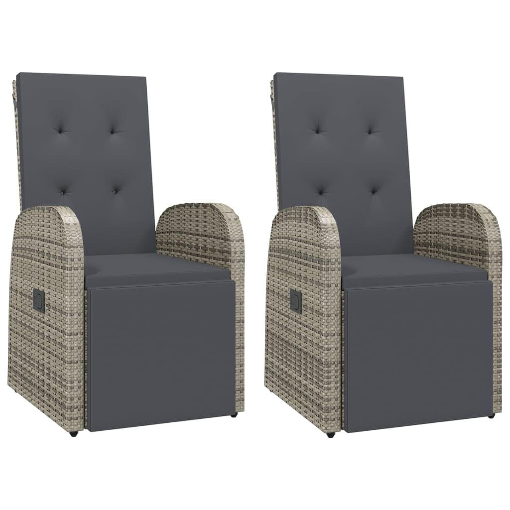 GARTEN-LIEGESTÜHLE Mit Kissen 2er Set Grau Poly Rattan - Grau, Kunststoff (57/106/69cm) - vidaXL