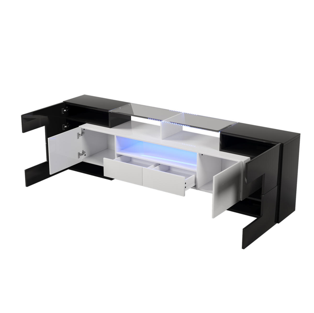 TV-SCHRANK in Schwarz-Weiß Hochglanz mit LED 200/35/60 cm - Schwarz, Holzwerkstoff (200/60/35cm) - Redom