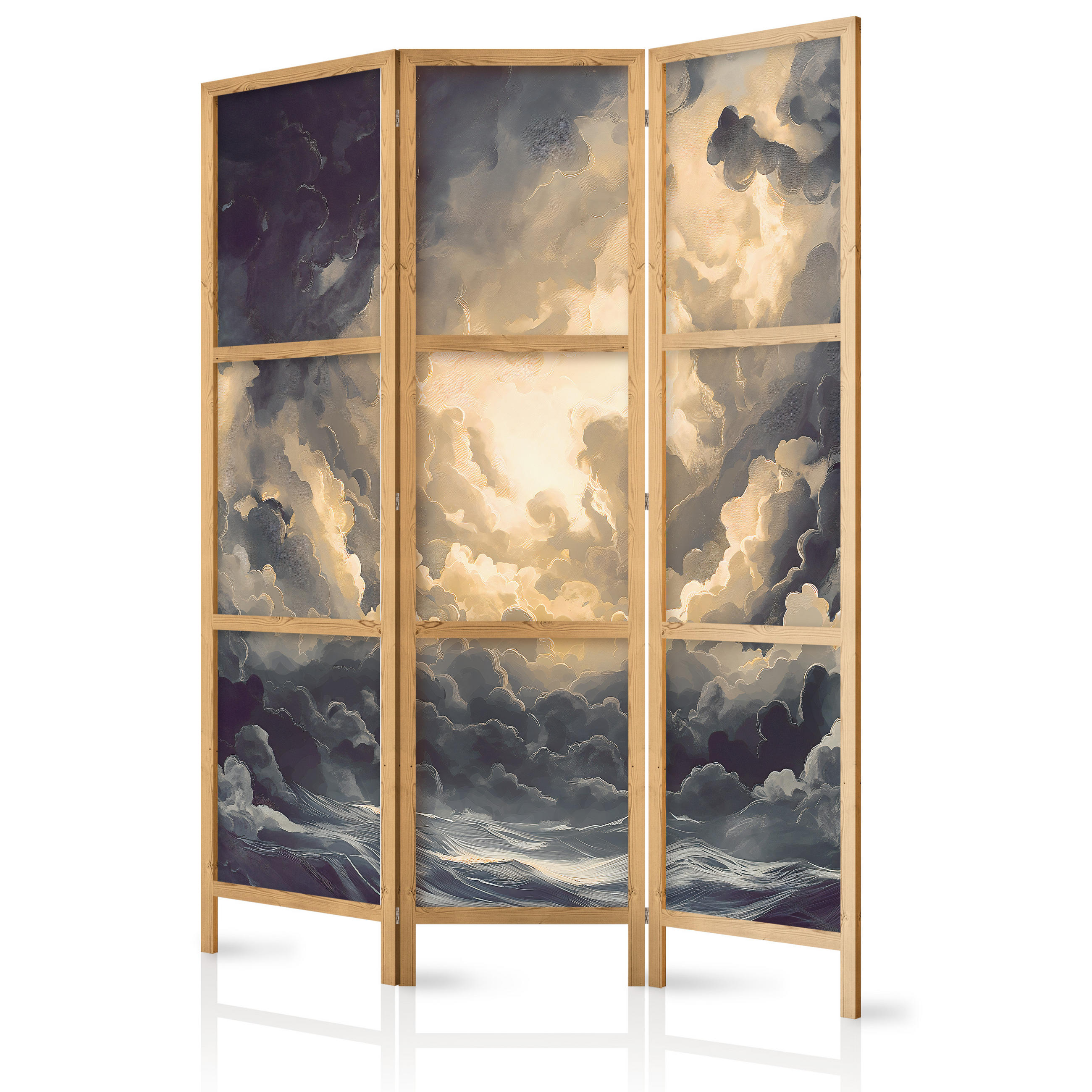 PARAVENT Japanischer 3-tlg 135x172 cm Malerische Wolken - Multicolor, Holz/Textil (135/172/3cm) - Muralo