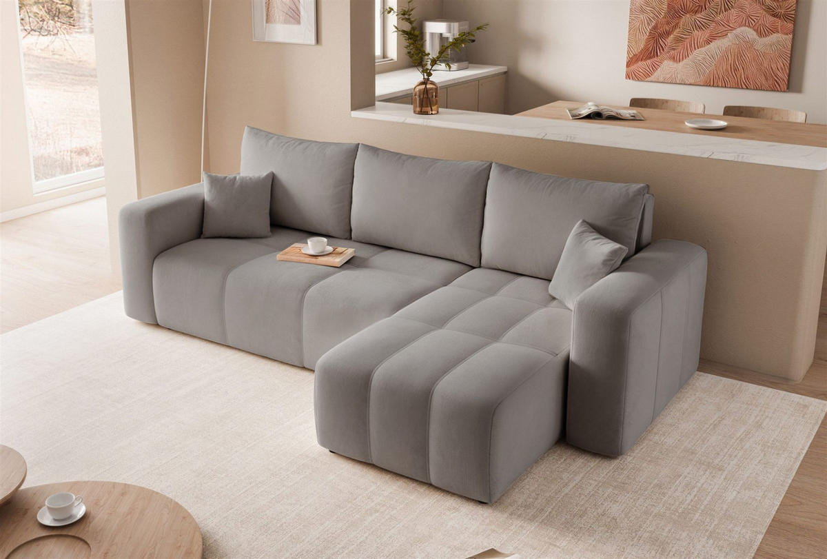 ECKSOFA Leros Mit Schlaffunktion - Grau, Holzwerkstoff/Textil (145/248cm) - Fun Möbel