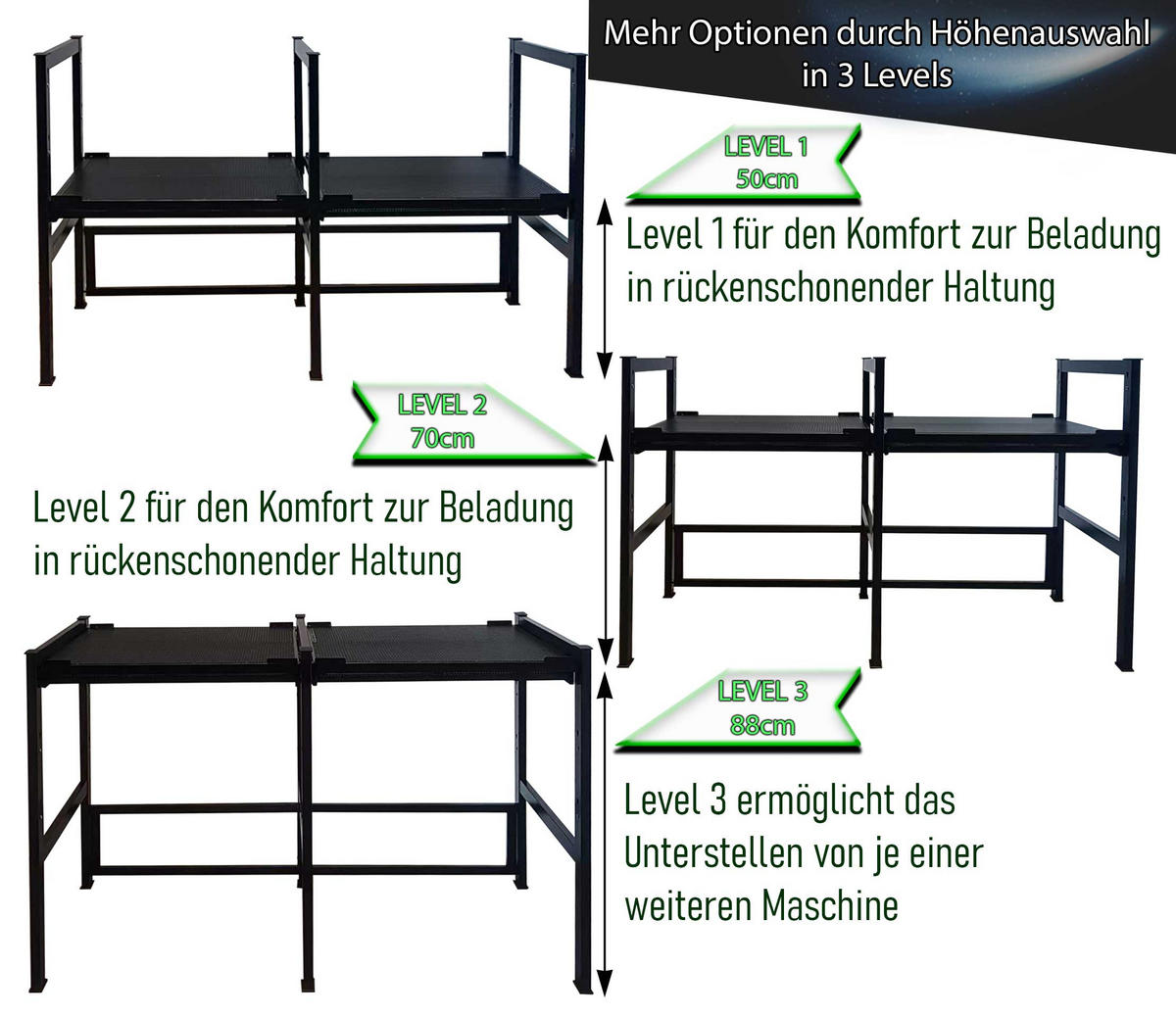 WASCHMASCHINENREGAL 73x64x110 cm - Schwarz, Metall (73/110/64cm) - QUICK STAR