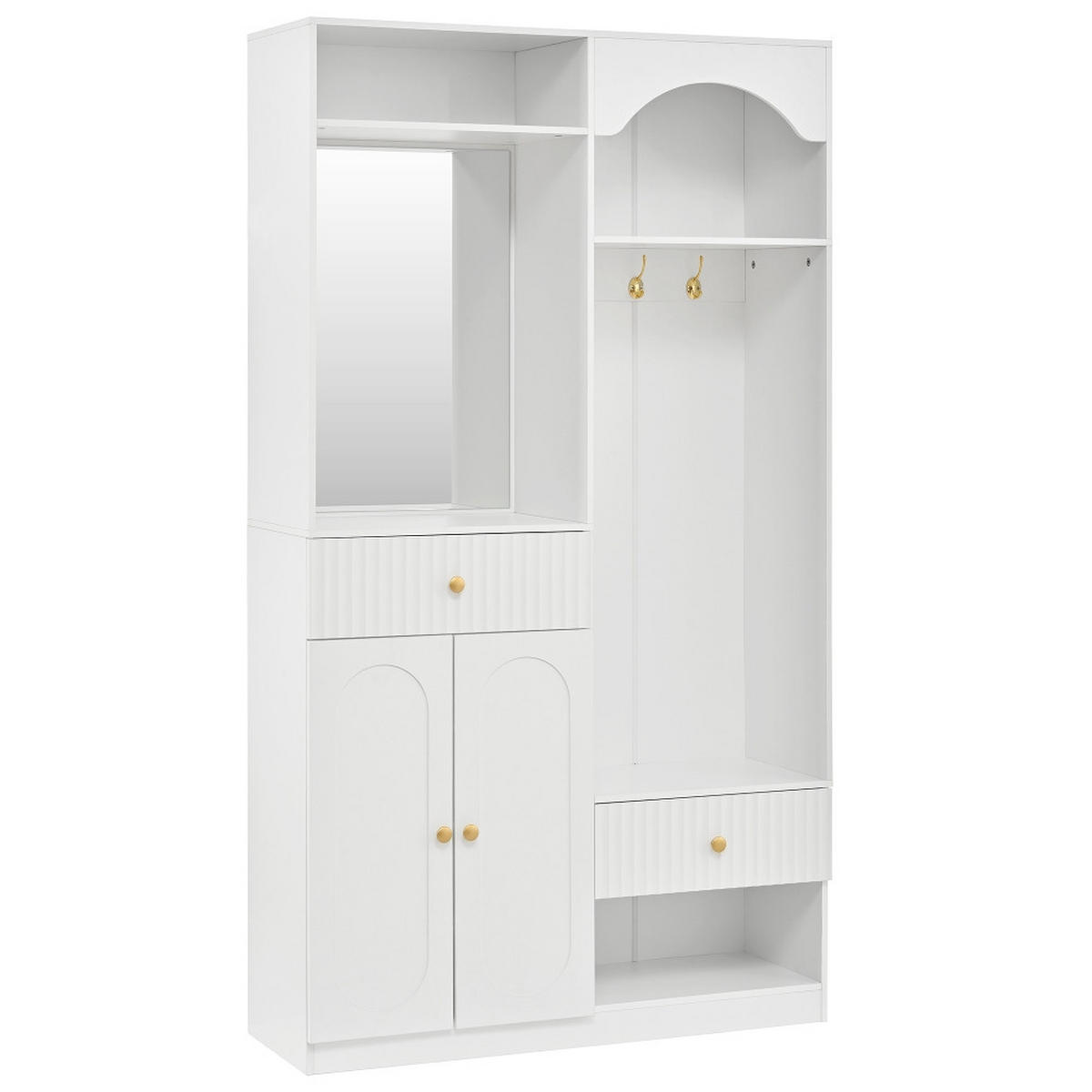 KÜCHENSCHRANK mit Spiegel und Sitzbank, MIT APP-GESTEUERTER LED-BELEUCHTUNG, MDF Weiß, modernes Flurmöbel Set, 100/180/35 cm - Weiß, Kunststoff (35/180/100cm) - Rolipo