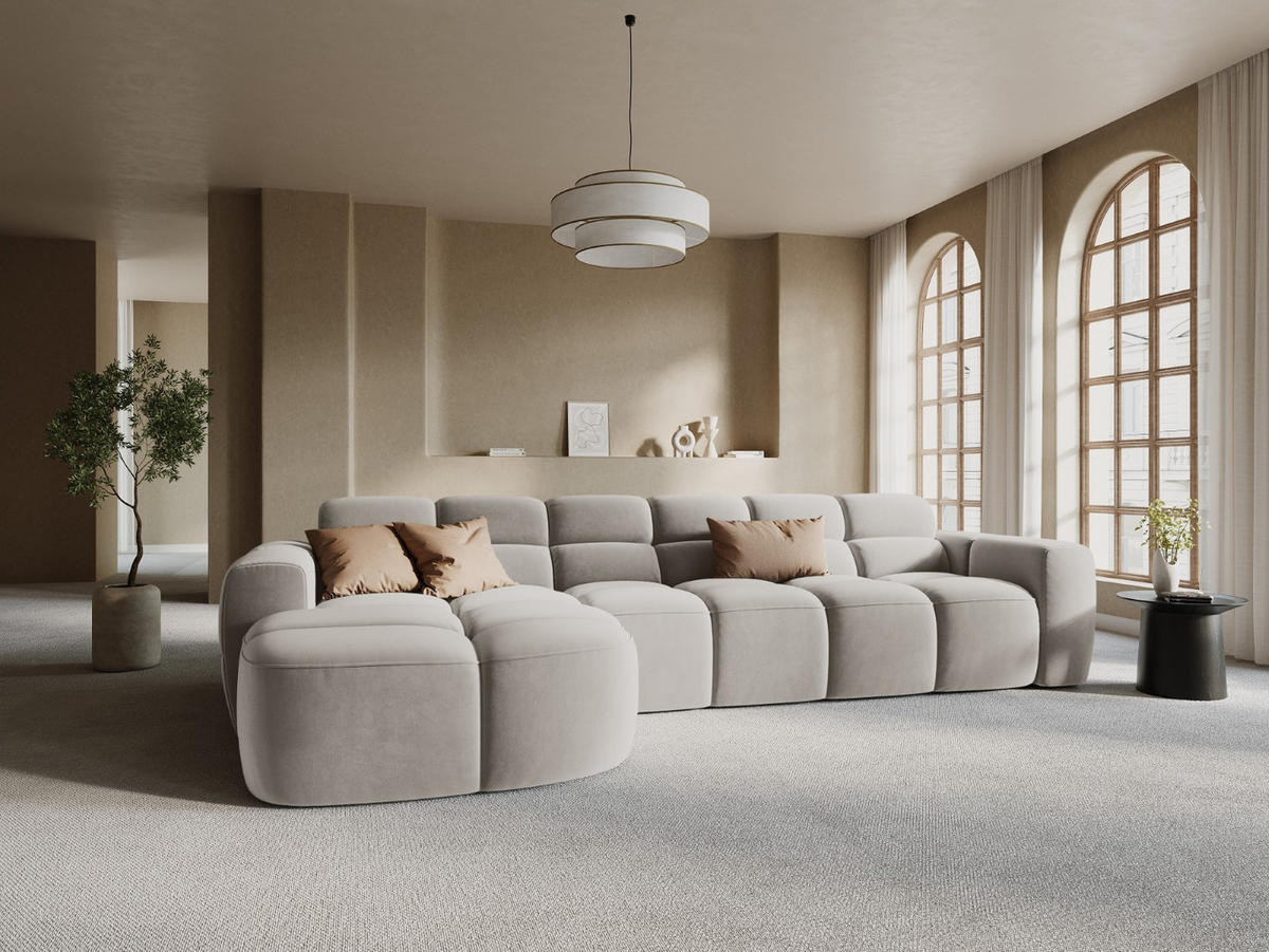 ECKSOFA links Lisa aus Samt leichtes beige 4 Sitzplätze - Creme, Textil (170/310cm) - Micadoni