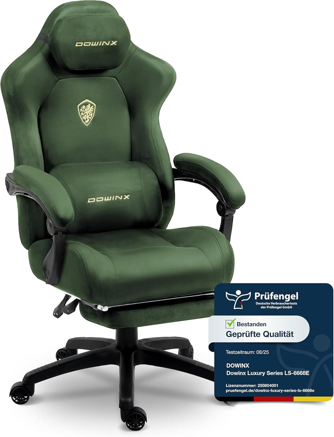 GAMING-STUHL Mikrofaser-Velours & Lendenkissen, Fußstütze 160° Neigbar - Grün, Leder (70/132/70cm)