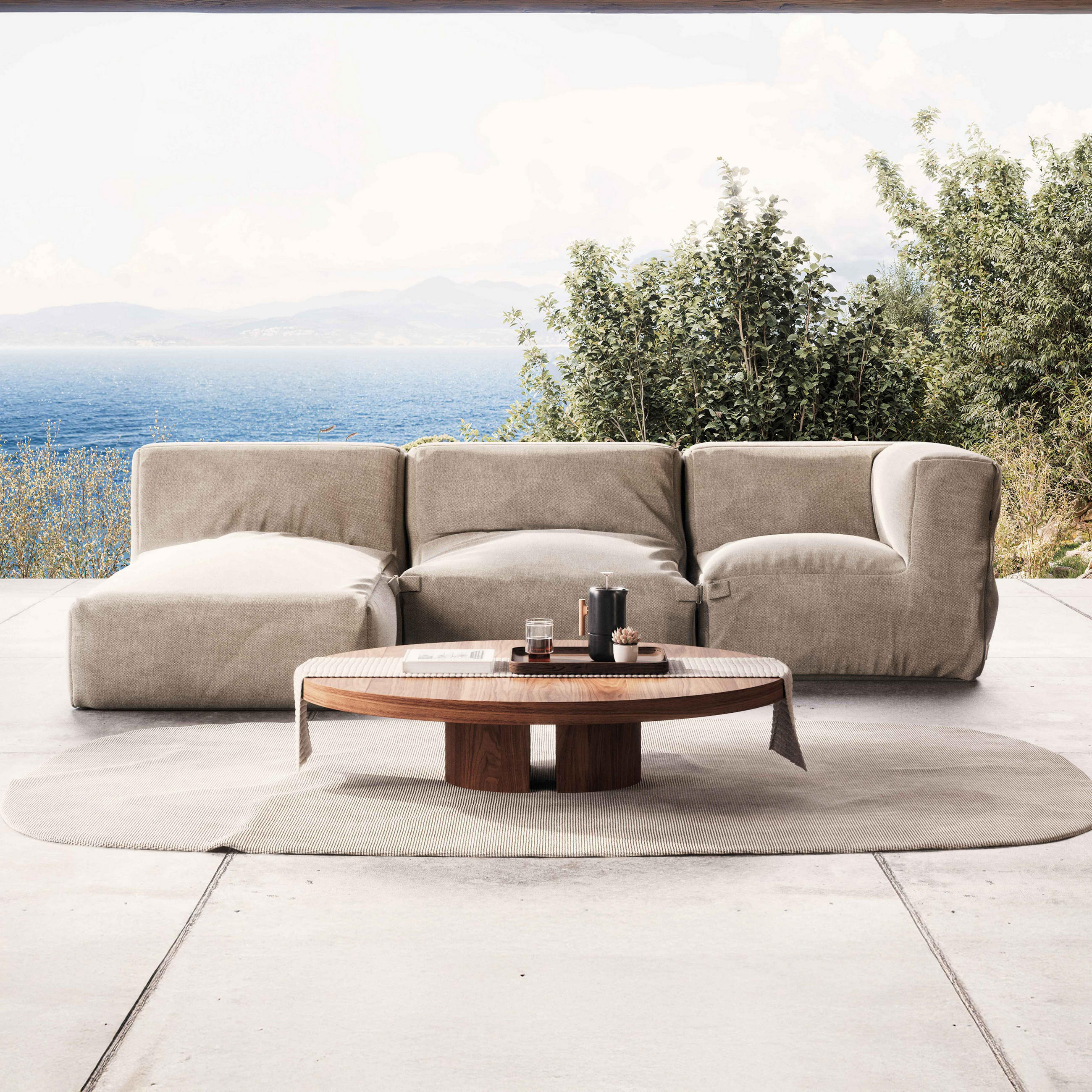 GARTENSOFA 3-tlg., Sandfarbe - Beige, Textil (85/65/160cm) - Oviala