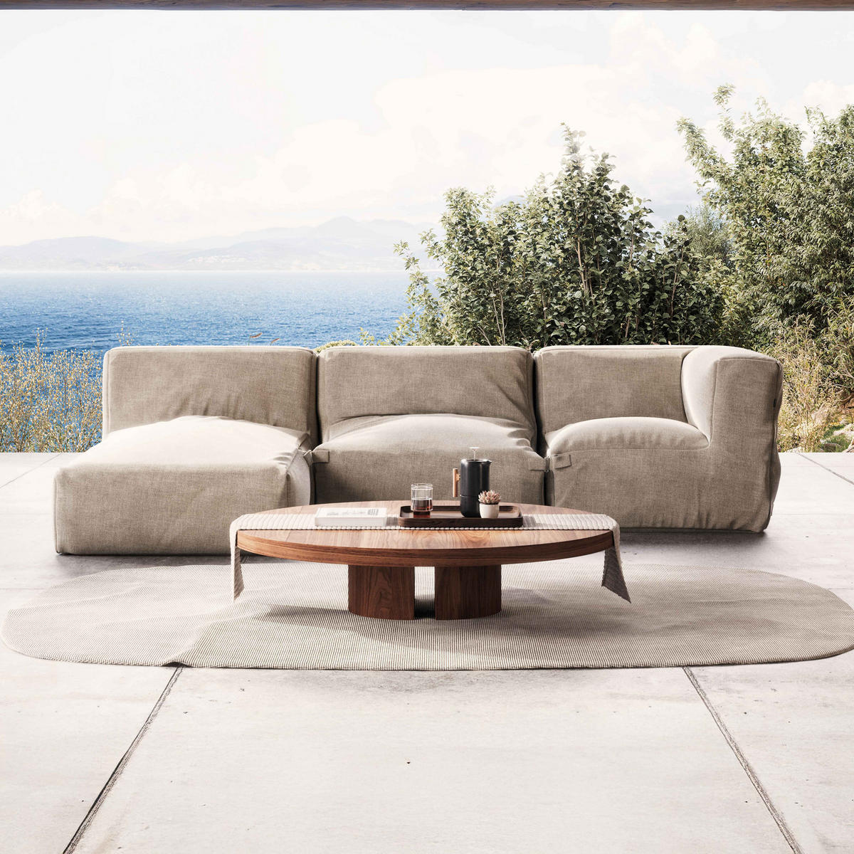 GARTENSOFA 3-tlg., Sandfarbe - Beige, Textil (85/65/160cm) - Oviala