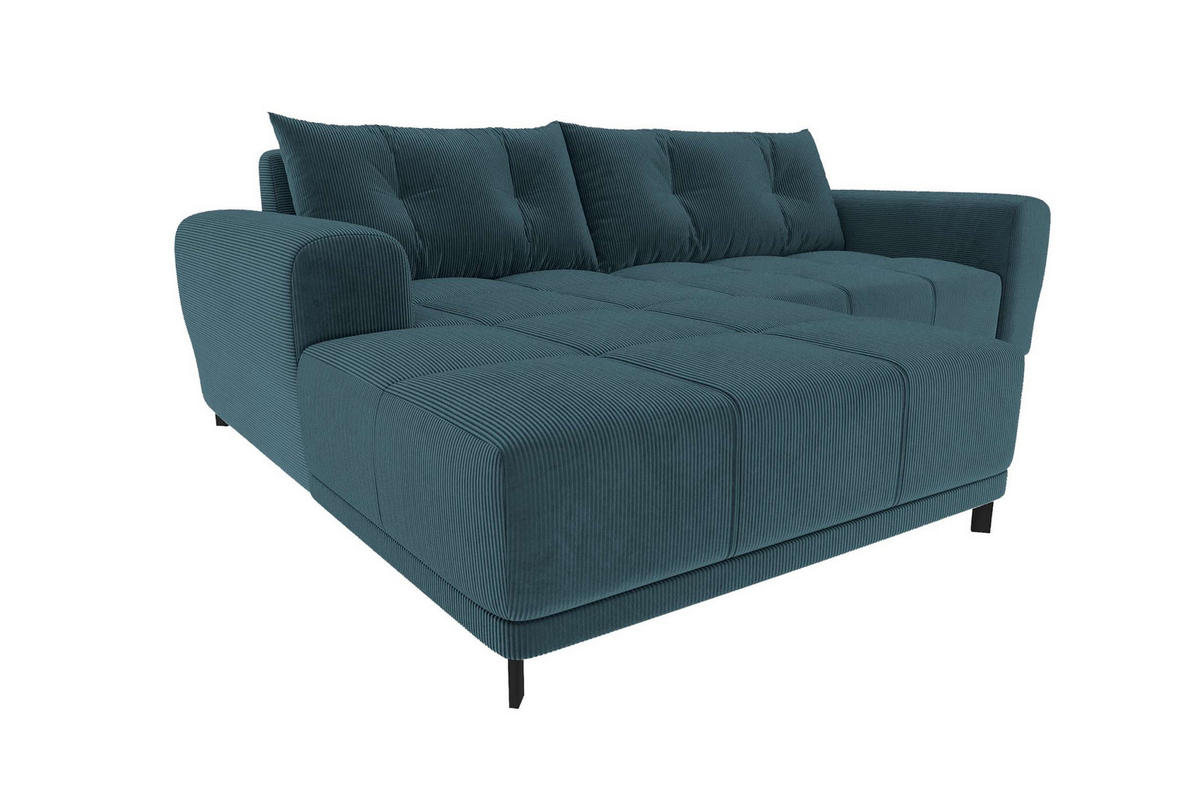 ECKSOFA Massimo Cordstoff Blau inkl. Schlaffunktion Links - Blau/Schwarz, Textil/Metall (246/177cm) - 99rooms