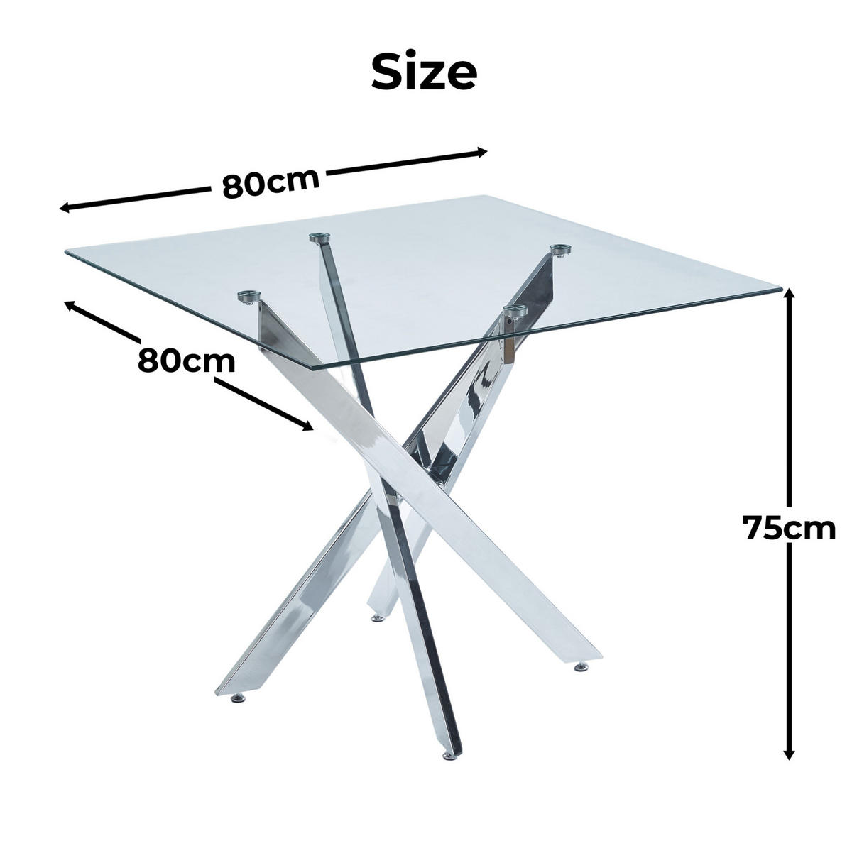 GLASESSTISCH 80/80/75 cm mit Metallgestell in Silber - Silberfarben, Metall (80/80/75cm) - BEAOK