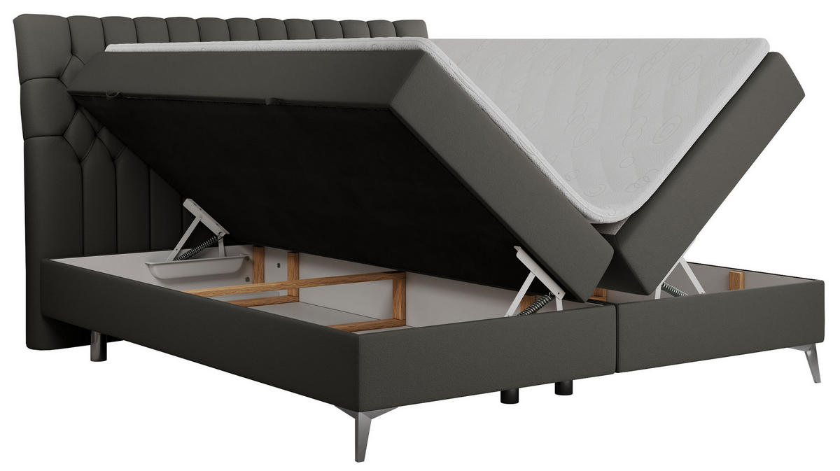 BOXBETT MILEN 180/200 Dunkelgrau Kunstleder - H3 - Dunkelgrau, Holz/Textil (180/200cm) - MKS