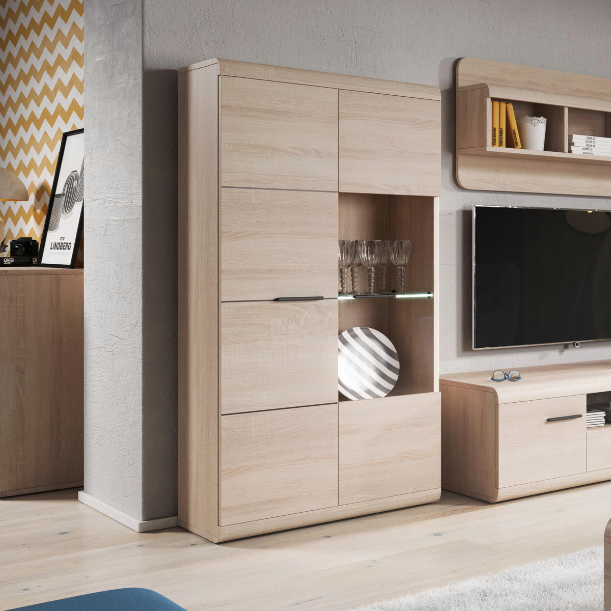 VITRINE LYNGDAL WIT1 MDF-Leiste Eiche Sonoma Eiche Sonoma - Sonoma Eiche, Glas/Holzwerkstoff (80/158/37cm) - Komodee