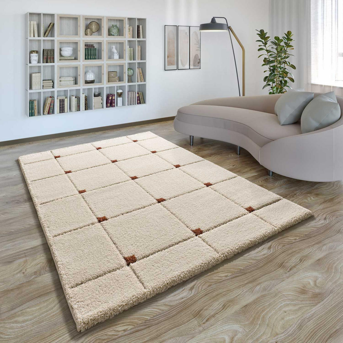 HOCHFLORTEPPICH beige und terrakotta Brenda 60/120 cm - Beige/Terracotta, Naturmaterialien/Textil (60/120cm) - Atticgo