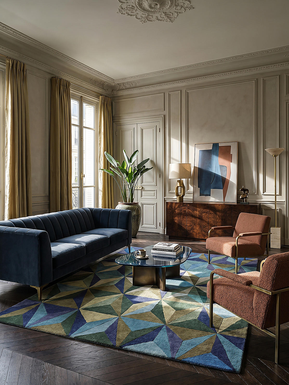 WOLLTEPPICH DERWENT, geometrisch, Florhöhe 10 mm, Blau-Grün, 120 x 170 cm - Blau, Textil (120/170cm) - KADIMA DESIGN