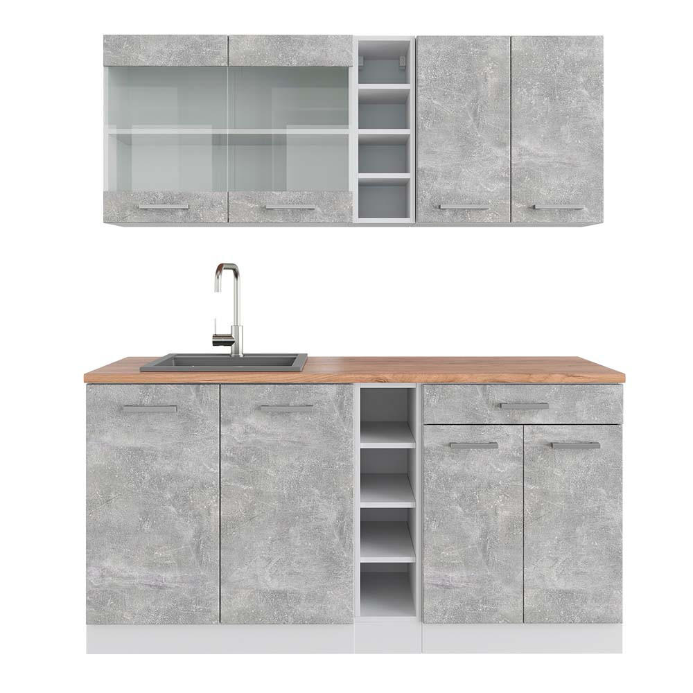 SINGLEKÜCHE R-Line Beton/Weiß 160 cm, AP Eiche - Schieferfarben/Weiß, Holzwerkstoff (160/81.6/60cm) - Vicco