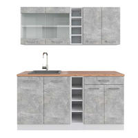SINGLEKÜCHE R-Line Beton/Weiß 160 cm, AP Eiche - Schieferfarben/Weiß, Holzwerkstoff (160/81.6/60cm) - Vicco