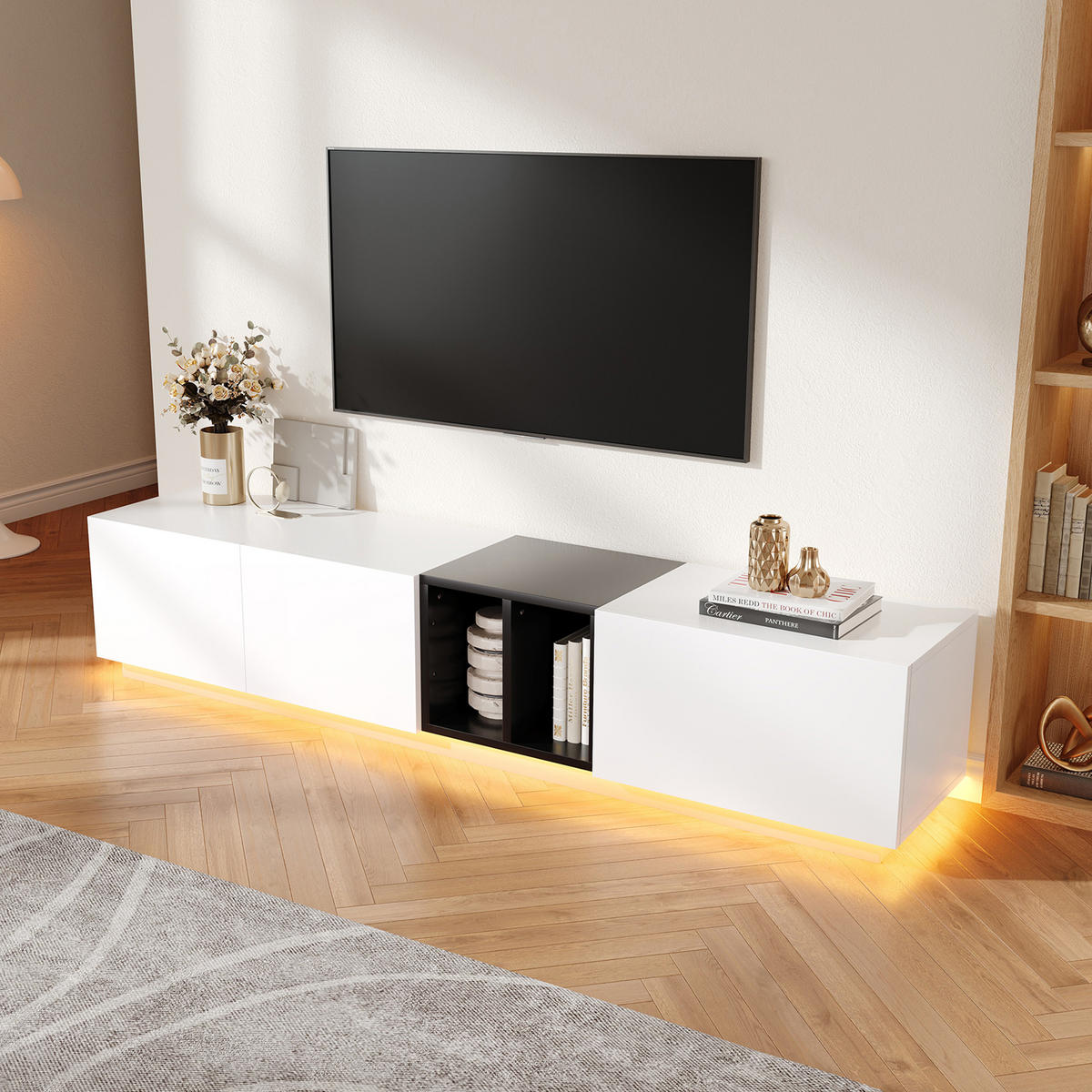 LOWBOARD in Weiß TV-Schrank modern, schlicht, Schubladen + offene Fächer, robust, Wohnzimmer, B120/T40/H50cm - Weiß, Holzwerkstoff/Metall (190/35/40cm) - STILVORA