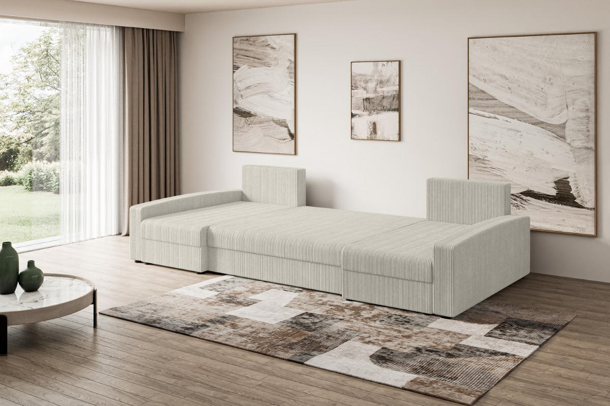 WOHNLANDSCHAFT mit Schlaffunktion und Bettkasten ALESIA-U 301x140x90 cm Grau Cord - Silberfarben/Hellgrau, Holzwerkstoff/Kunststoff (301/90/140cm) - ALTDECOR