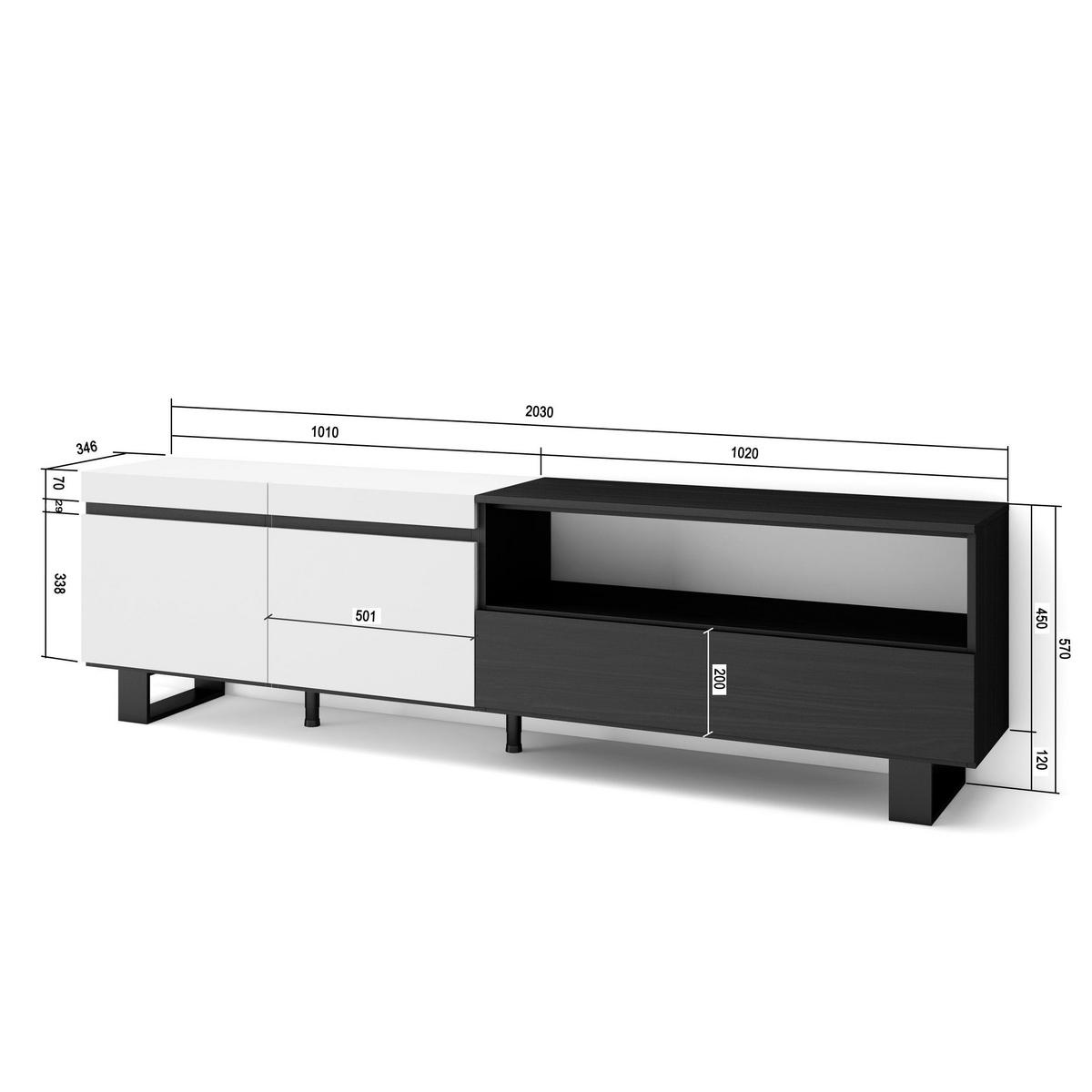 TV-SCHRANK weiß, schwarz, 200/35/57cm - Weiß, Holzwerkstoff (200/57/35cm) - Skraut Home