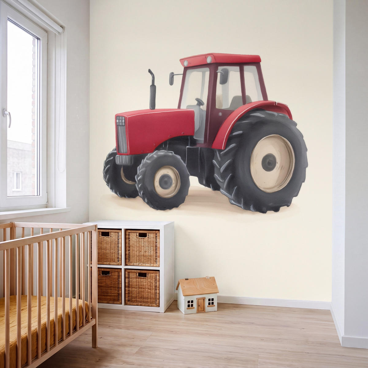KINDERTAPETE - Traktor - Minimalistisch - Illustration - Rot - 220x260 cm - Rot, Papier (220/260cm) - OnlyWow