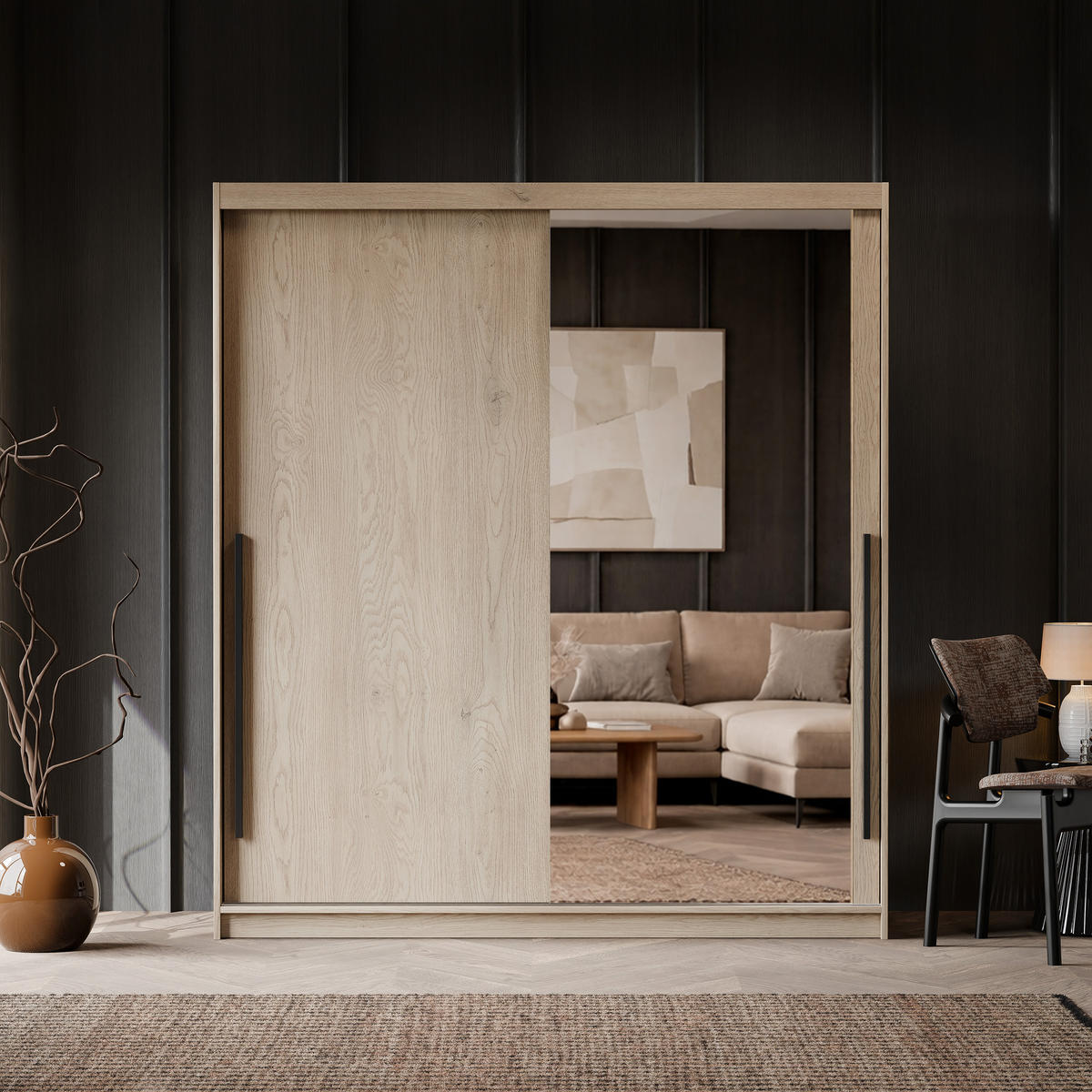 SILENTE 180 cm Schiebetürenschrank mit Einlegeböden und Kleiderstange - Braun, Holzwerkstoff (180/205/60cm) - Idohome
