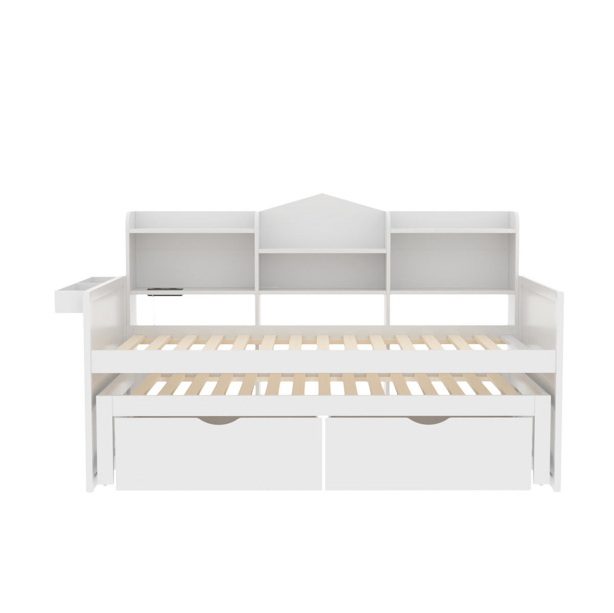 AUSZIEHBETT 90/200 cm in Weiß aus Holzwerkstoff mit Stauraum und USB-Anschluss - Weiß, Holz (90/200cm) - Flora Grace