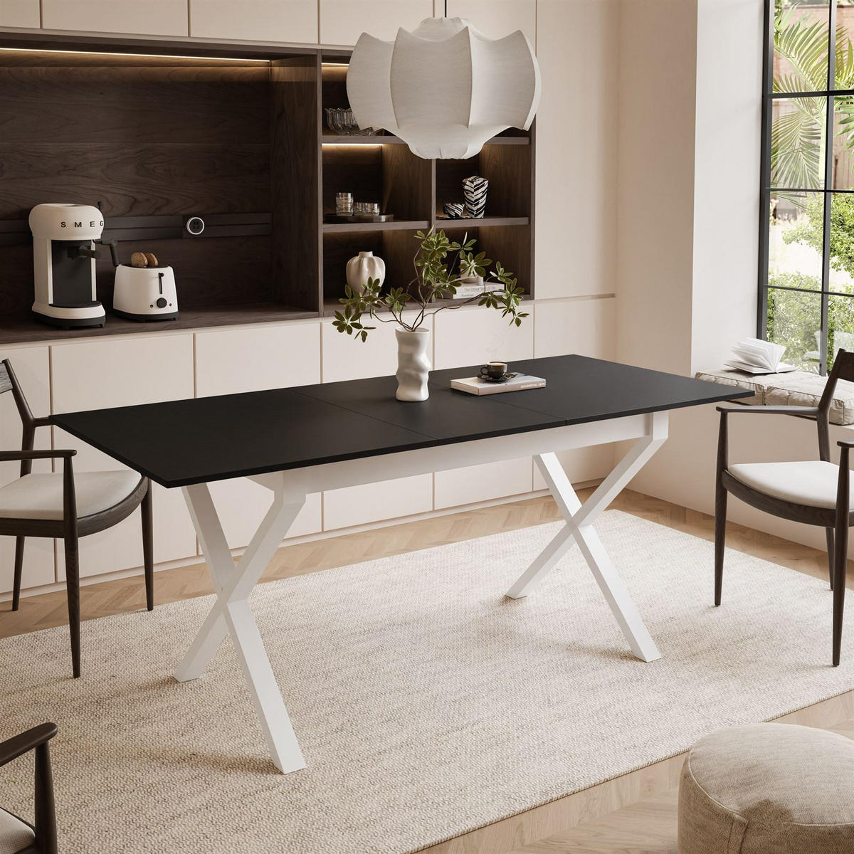 ESSTISCH ARTON II ausziehbarer Tisch 140-195 cm für 6-8 Personen - Schwarz/Weiß, Holzwerkstoff/Metall (140/80/77cm) - Lookway