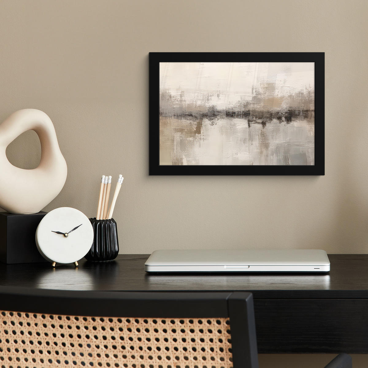 POSTER MIT RAHMEN Moderne Kunst - Abstrakt - Beige 30x20 cm - Beige, Papier (30/20cm) - MuchoWow