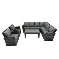 LOUNGEGARNITUR mit Couchtisch Sofa Polyrattan Dunkelgrau 8-Sitzer - Dunkelgrau/Grau, Glas/Kunststoff - Fimous