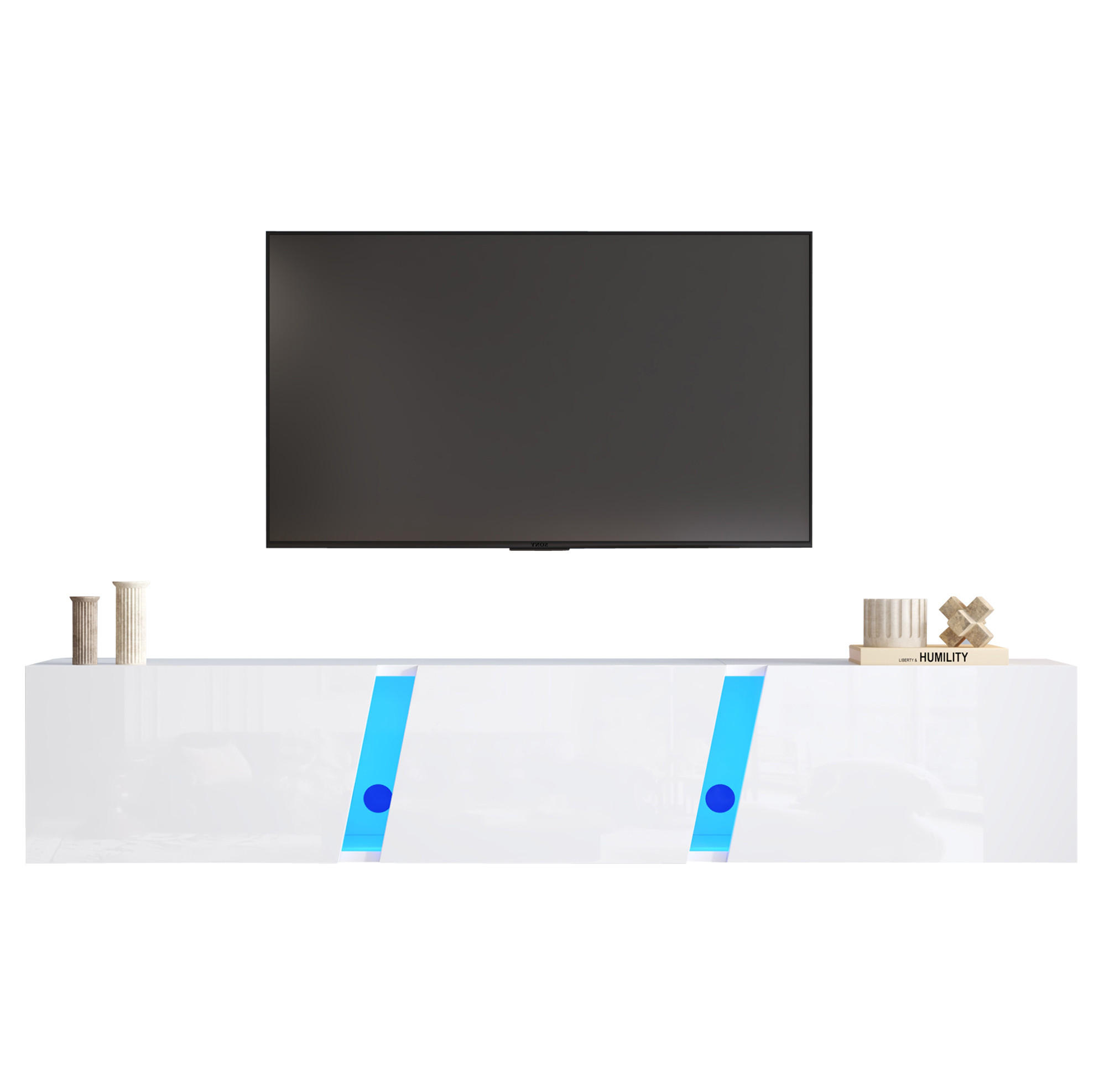 LOWBOARD 180/35/30 cm Weiß aus Spanplatte und Acryl mit LED-Beleuchtung - Weiß, Holzwerkstoff (35/30/180cm) - OKMYHOME