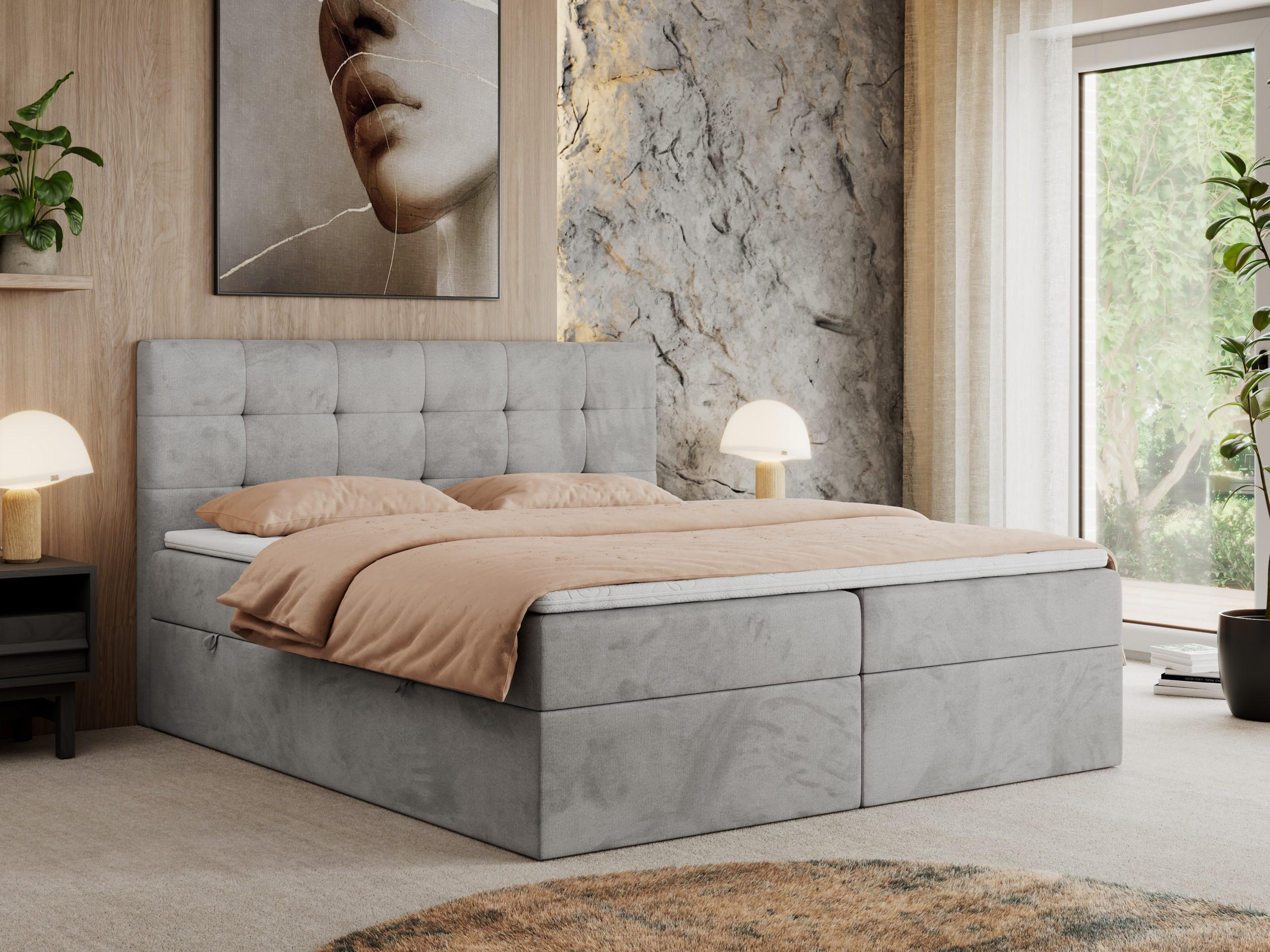 BOXBETT CENTO 120/200 Hellgrau Velvet - H4 - Hellgrau, Holz/Textil (120/200cm) - MKS
