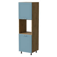 BACKOFENUMBAUSCHRANK Bari D14/RU/2D Eiche Artisan / RAL 5024 pastellblau 60 / 59 / 207cm - Blau/Eiche Artisan, Holz/Holzwerkstoff (60/207/59cm) - Feldmann-Wohnen