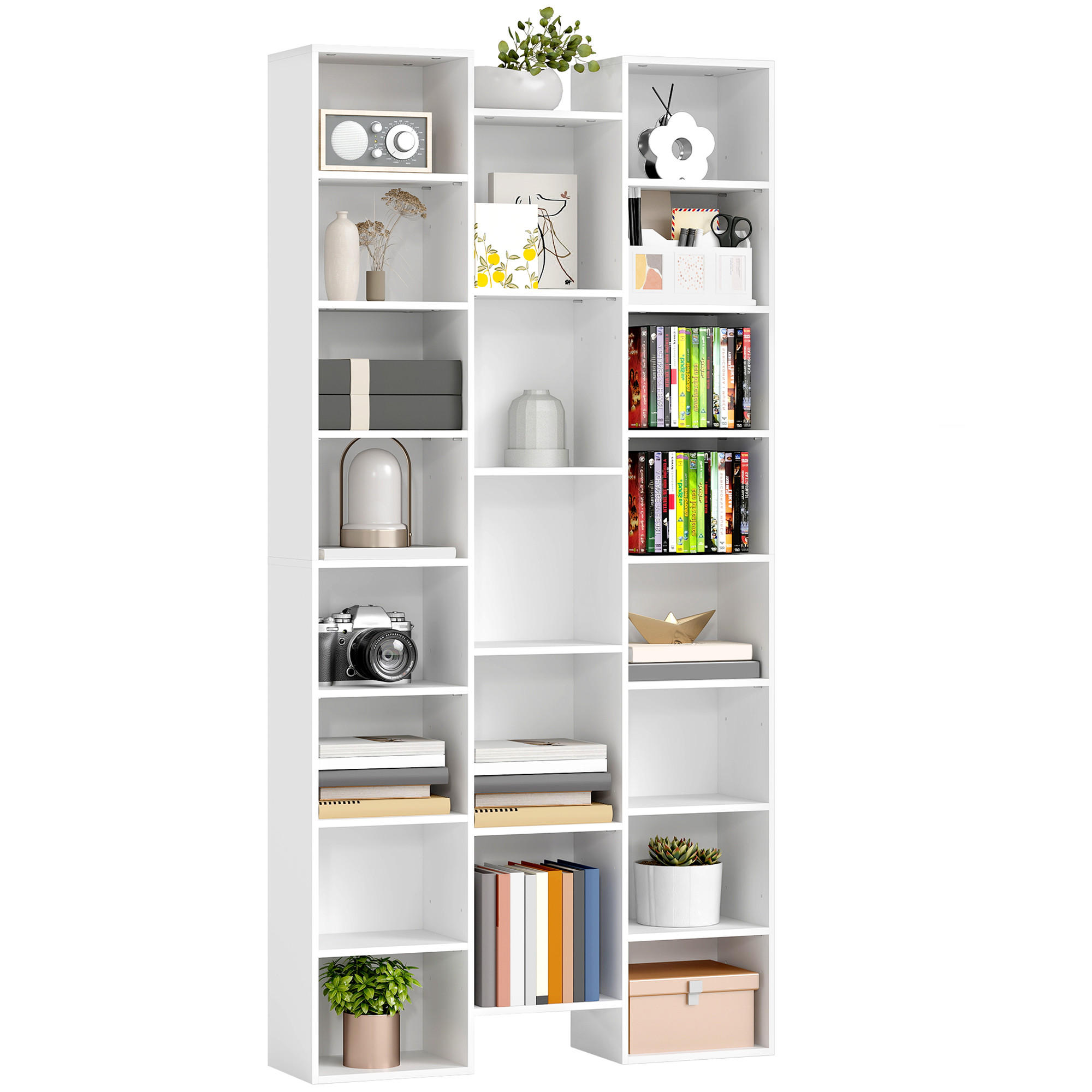 BÜCHERREGAL,21 Fächer 10 verstellbare Böden 181cm hoch,weiß - Weiß, Kunststoff (89.5/181/23.5cm) - Vallsero