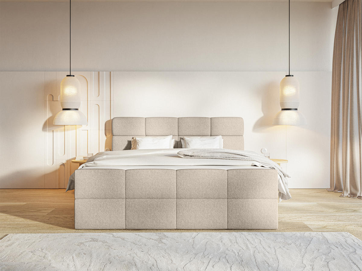 BOXSPRINGBETT ALZEA 200x200 cm, Beige - Beige, Textil (200/200cm) - Fedve